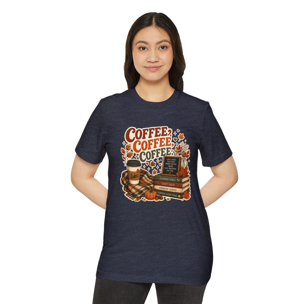 Coffee, Coffee, Coffee Fall T-Shirt — Cozy Book & Pumpkin Latte Tee