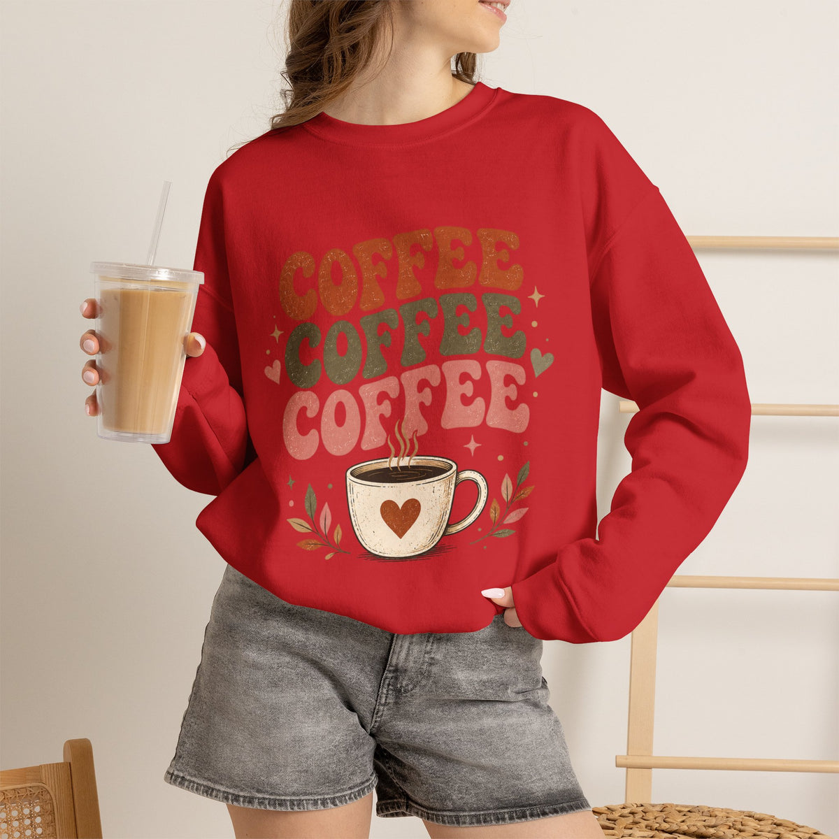Coffee Coffee Coffee Crewneck Sweatshirt — Retro Coffee Lover Pullover