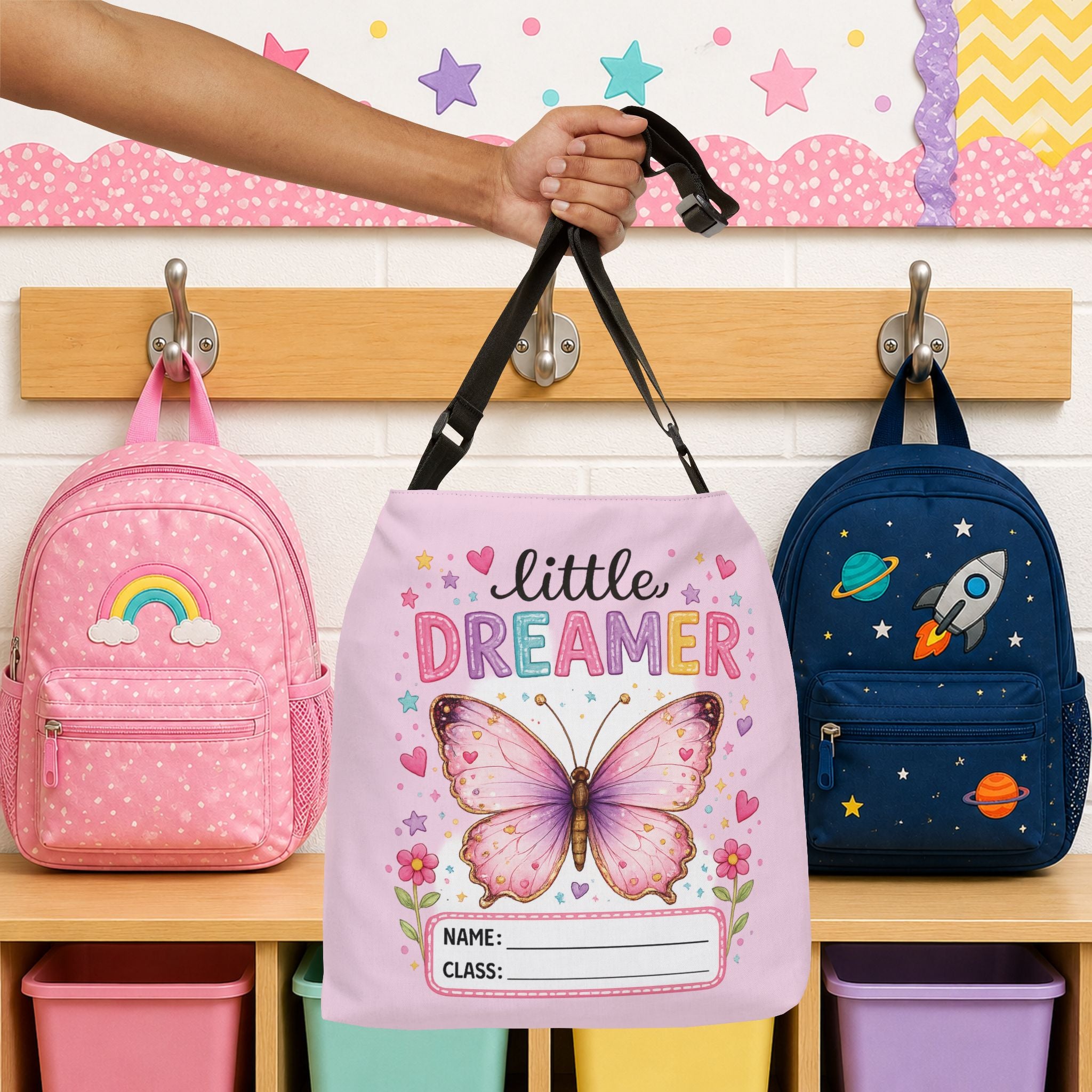 Little Dreamer Adjustable Tote Bag — Personalized Butterfly School Bag