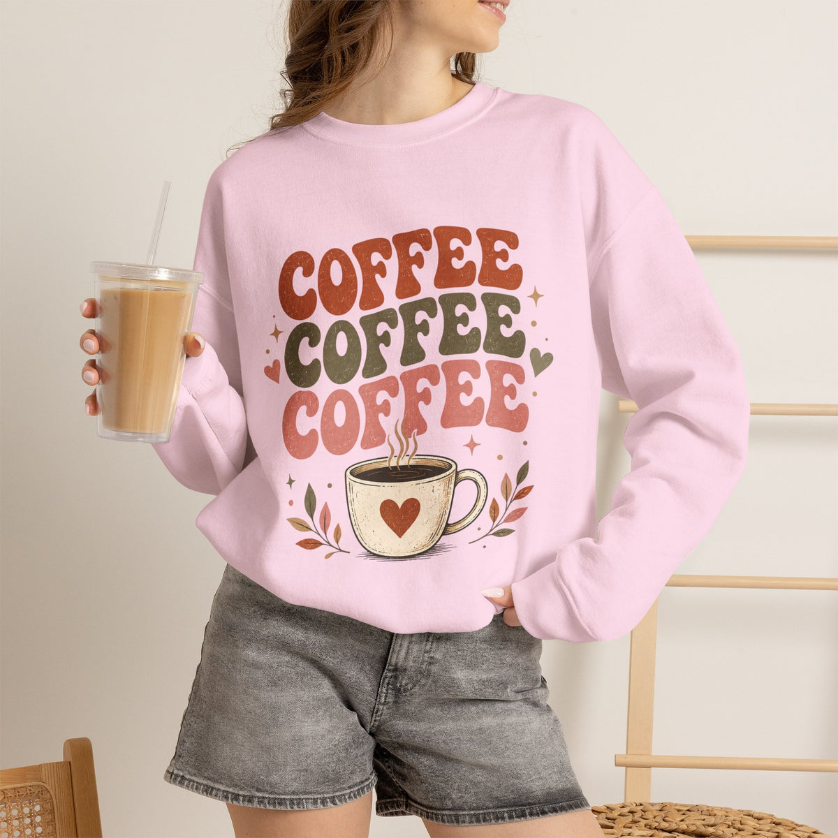 Coffee Coffee Coffee Crewneck Sweatshirt — Retro Coffee Lover Pullover