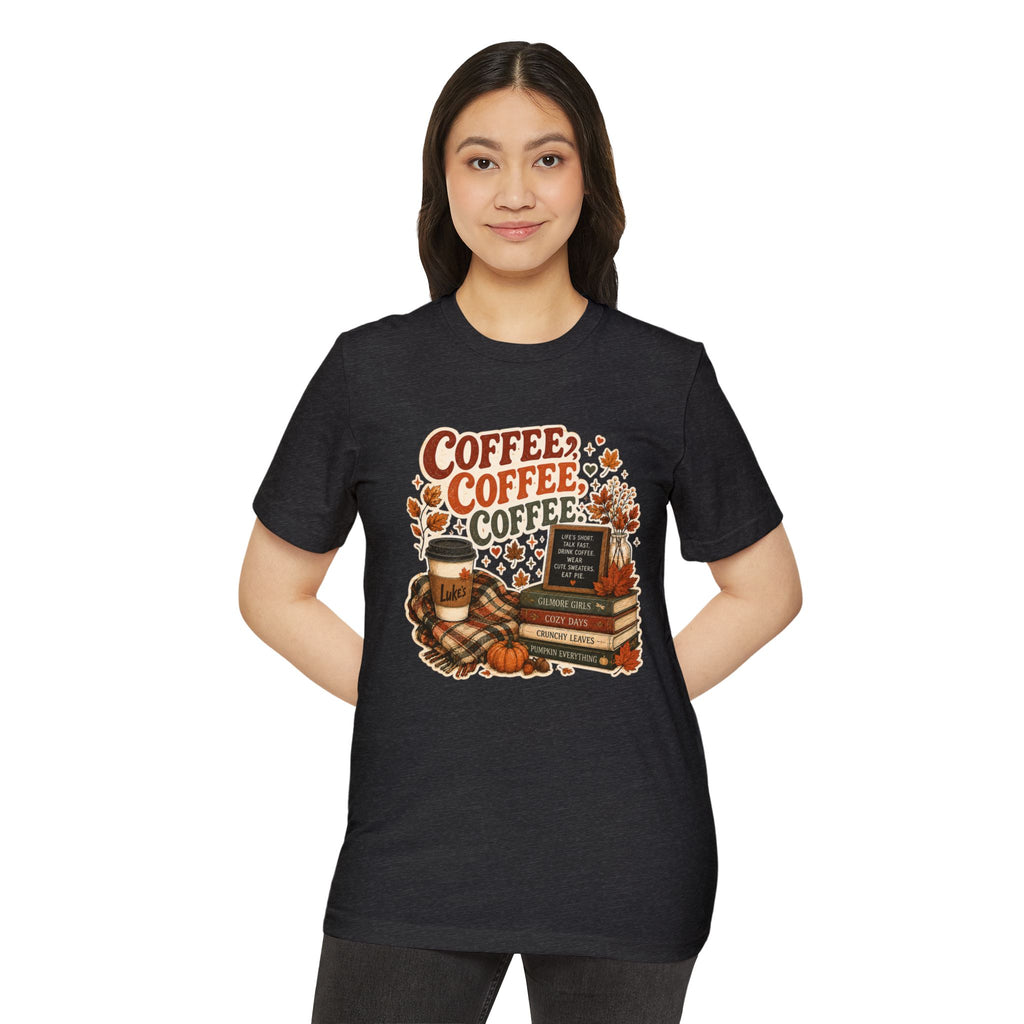 Coffee, Coffee, Coffee Fall T-Shirt — Cozy Book & Pumpkin Latte Tee