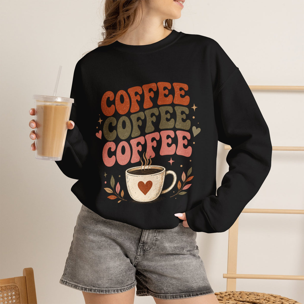 Coffee Coffee Coffee Crewneck Sweatshirt — Retro Coffee Lover Pullover