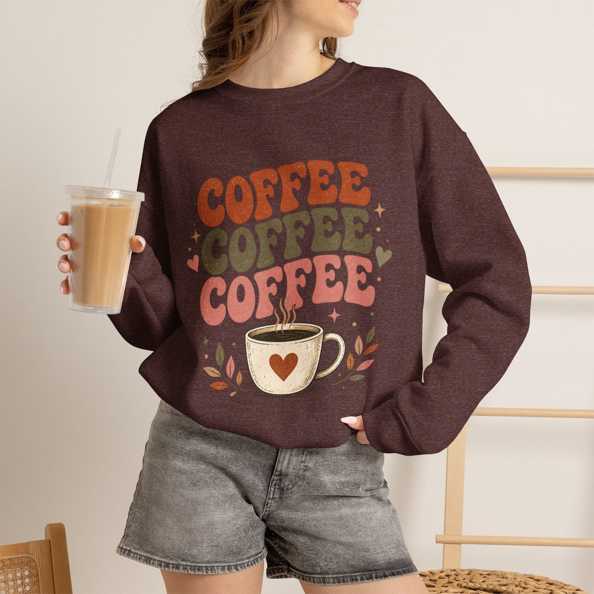 Coffee Coffee Coffee Crewneck Sweatshirt — Retro Coffee Lover Pullover