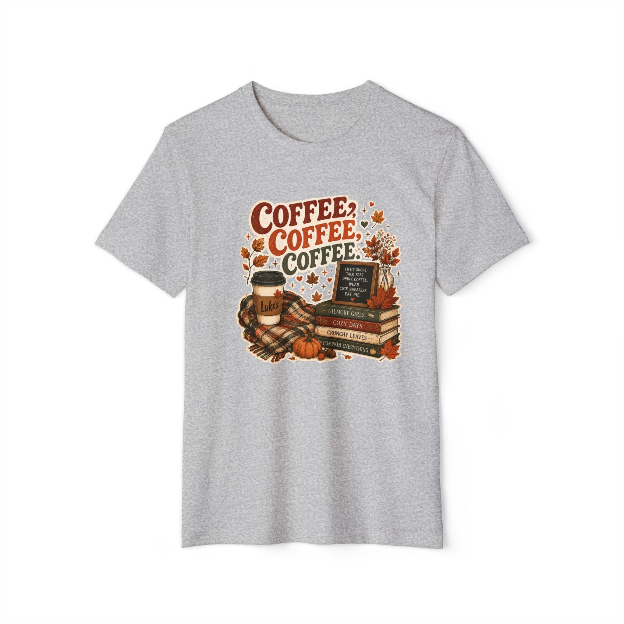 Coffee, Coffee, Coffee Fall T-Shirt — Cozy Book & Pumpkin Latte Tee