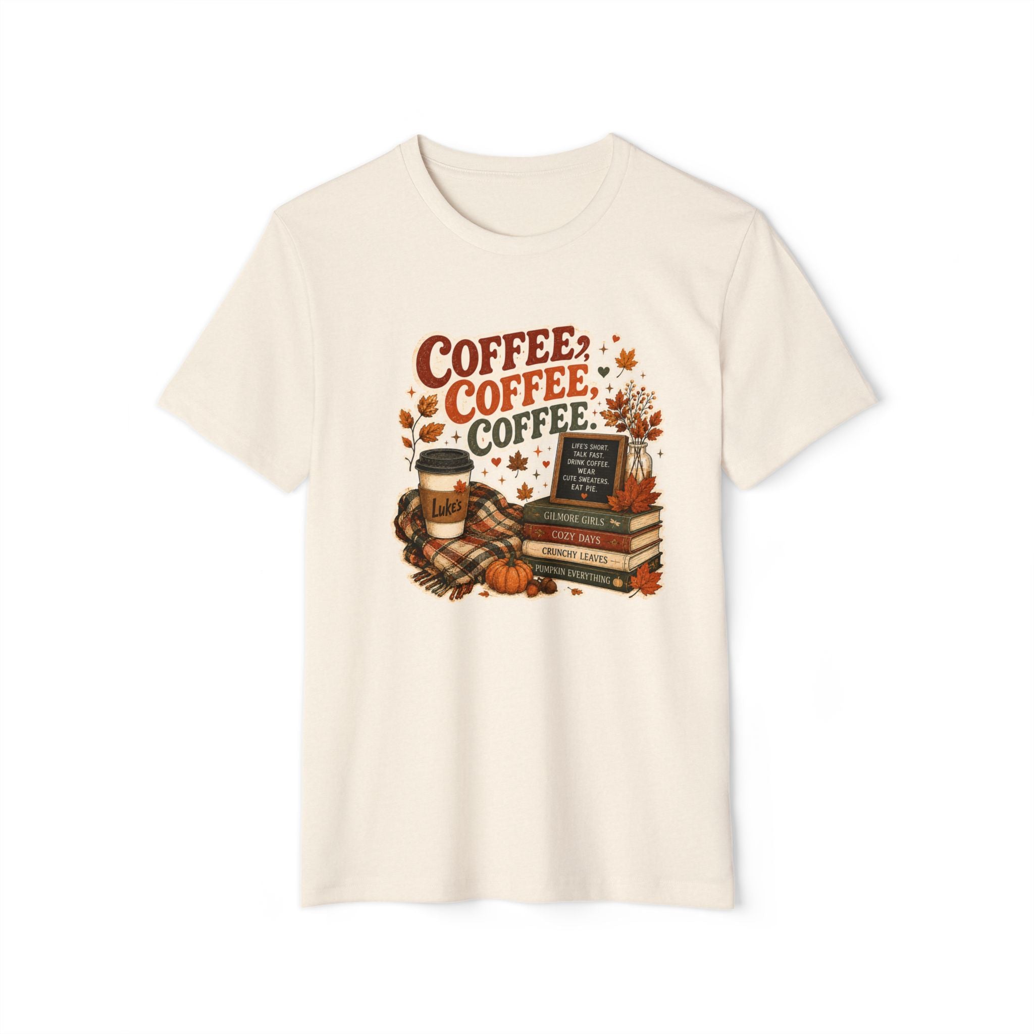 Coffee, Coffee, Coffee Fall T-Shirt — Cozy Book & Pumpkin Latte Tee