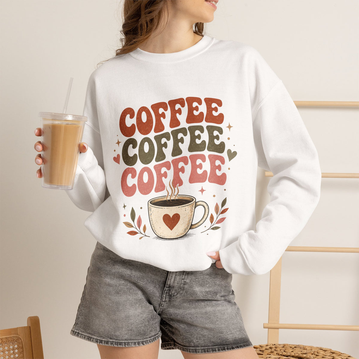 Coffee Coffee Coffee Crewneck Sweatshirt — Retro Coffee Lover Pullover
