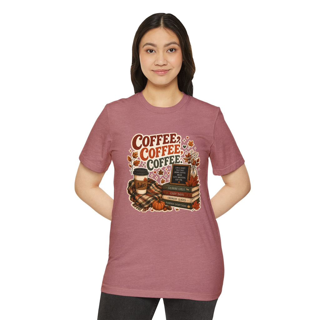Coffee, Coffee, Coffee Fall T-Shirt — Cozy Book & Pumpkin Latte Tee