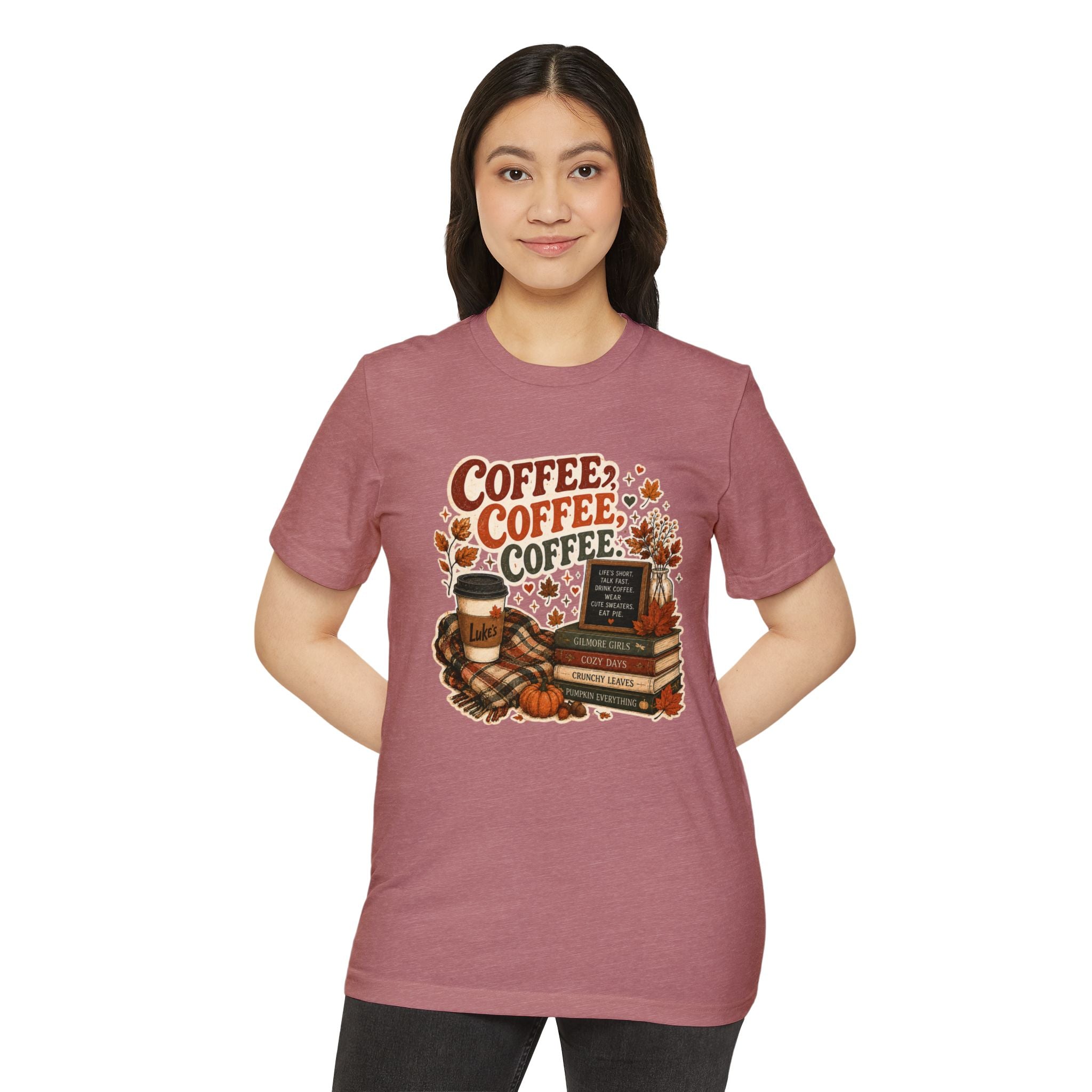 Coffee, Coffee, Coffee Fall T-Shirt — Cozy Book & Pumpkin Latte Tee