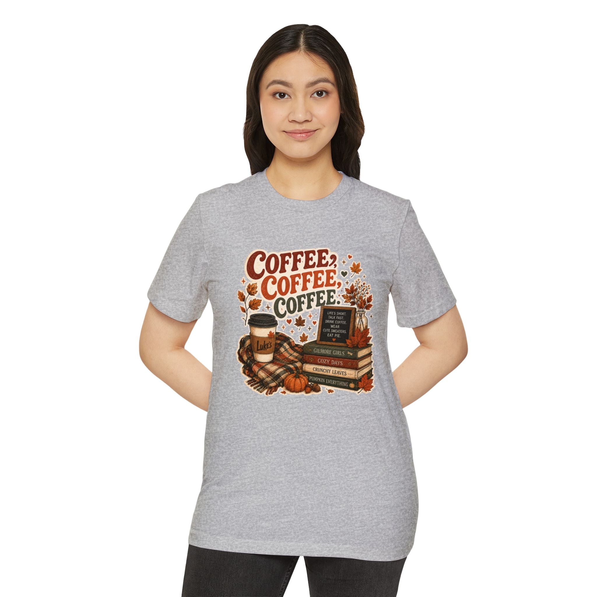 Coffee, Coffee, Coffee Fall T-Shirt — Cozy Book & Pumpkin Latte Tee