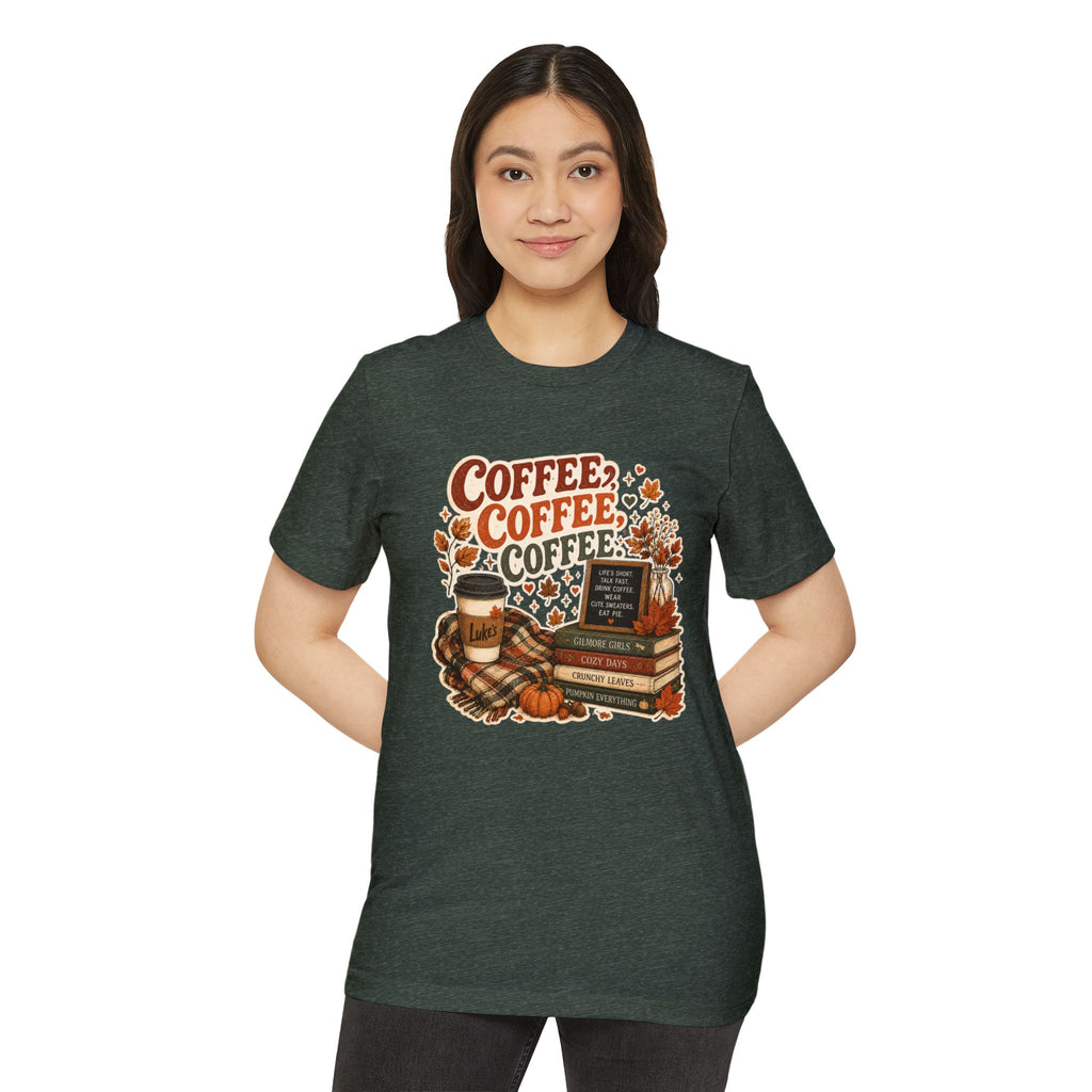 Coffee, Coffee, Coffee Fall T-Shirt — Cozy Book & Pumpkin Latte Tee