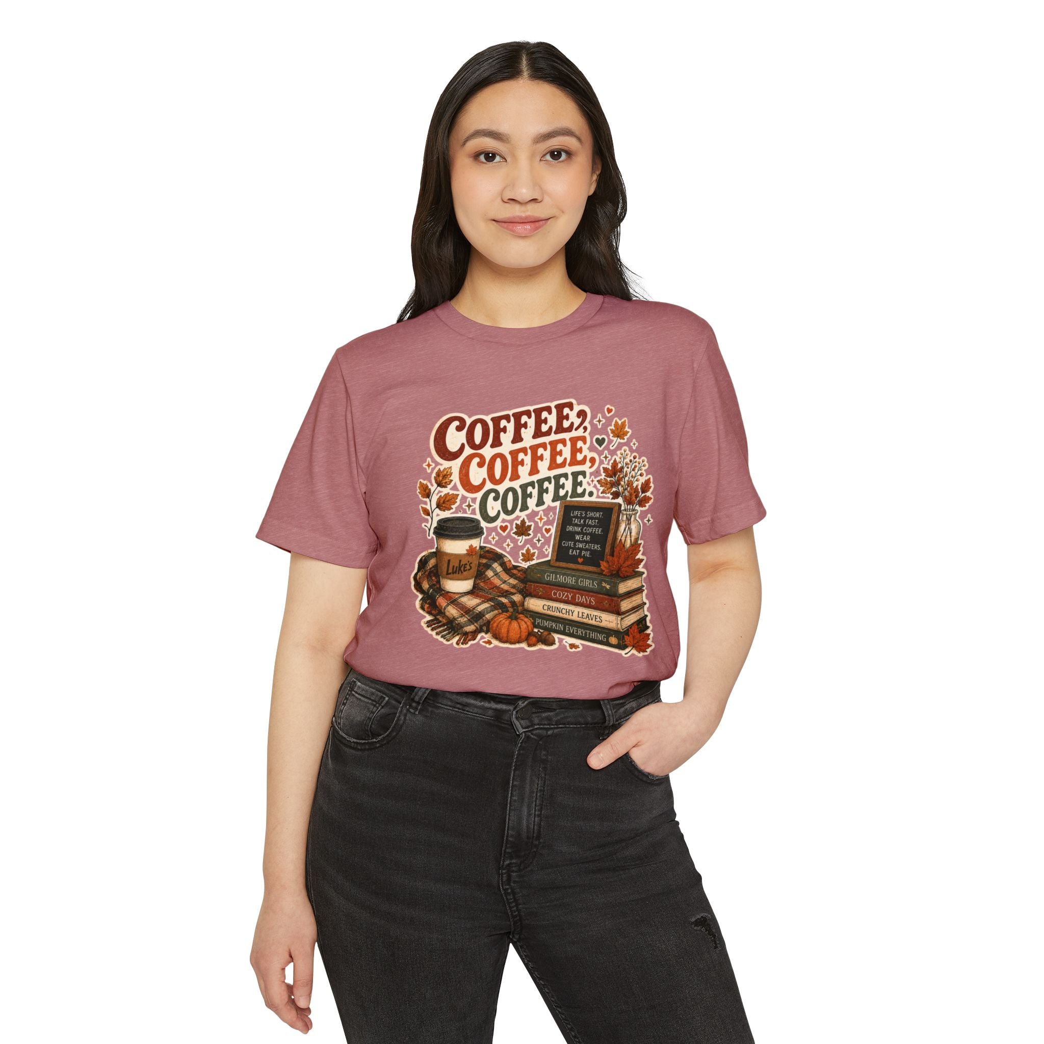 Coffee, Coffee, Coffee Fall T-Shirt — Cozy Book & Pumpkin Latte Tee