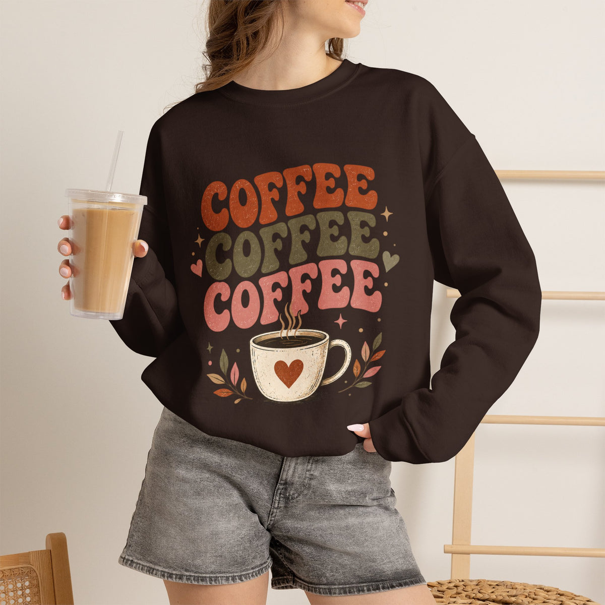 Coffee Coffee Coffee Crewneck Sweatshirt — Retro Coffee Lover Pullover