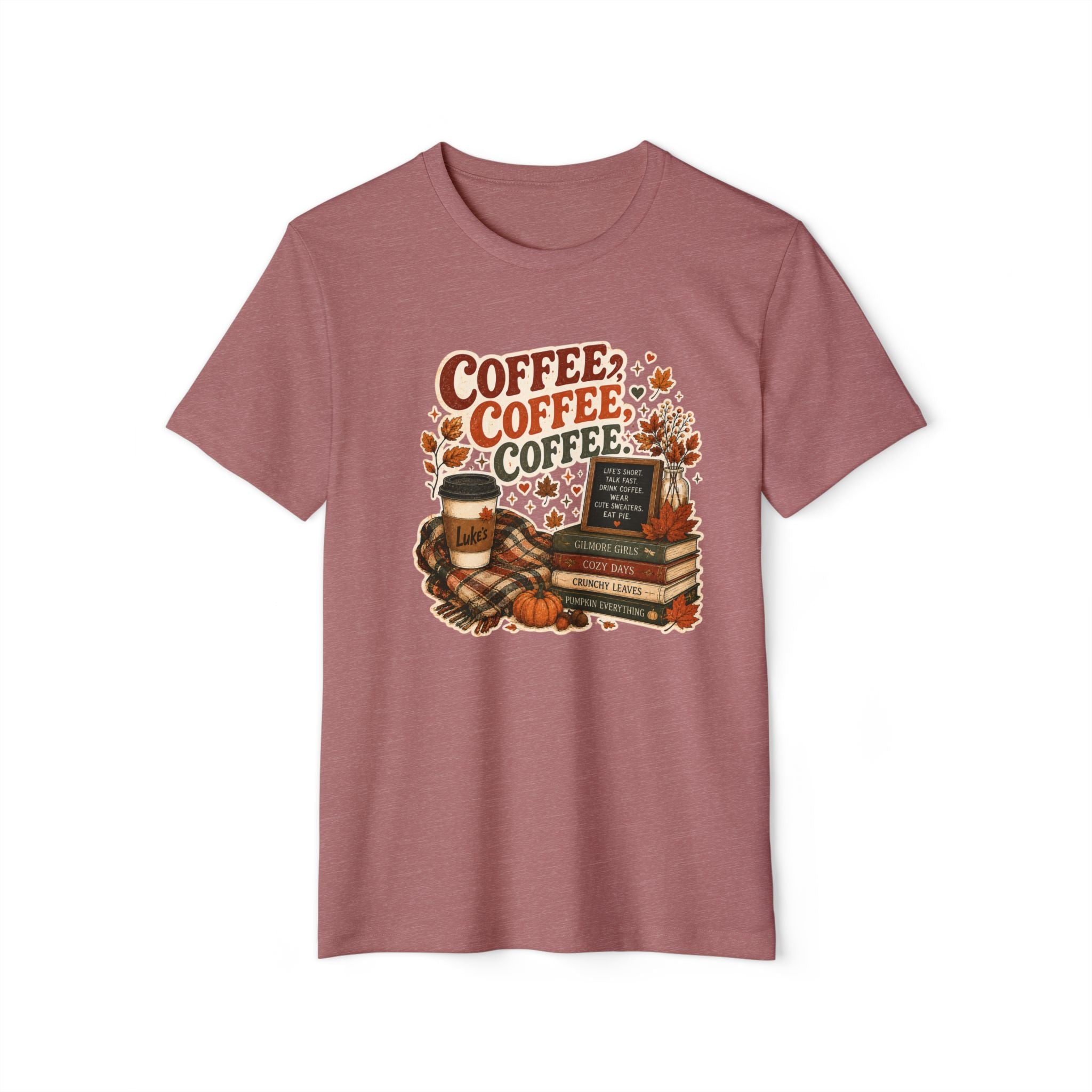 Coffee, Coffee, Coffee Fall T-Shirt — Cozy Book & Pumpkin Latte Tee